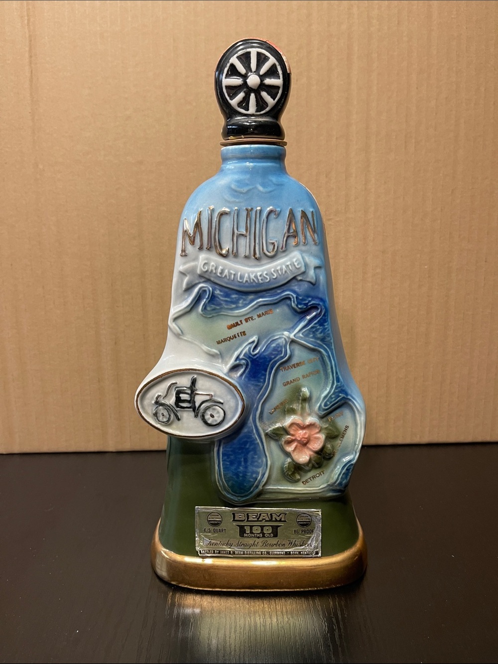 Michigan Ceramic Decorative Decanter - Blue and Green